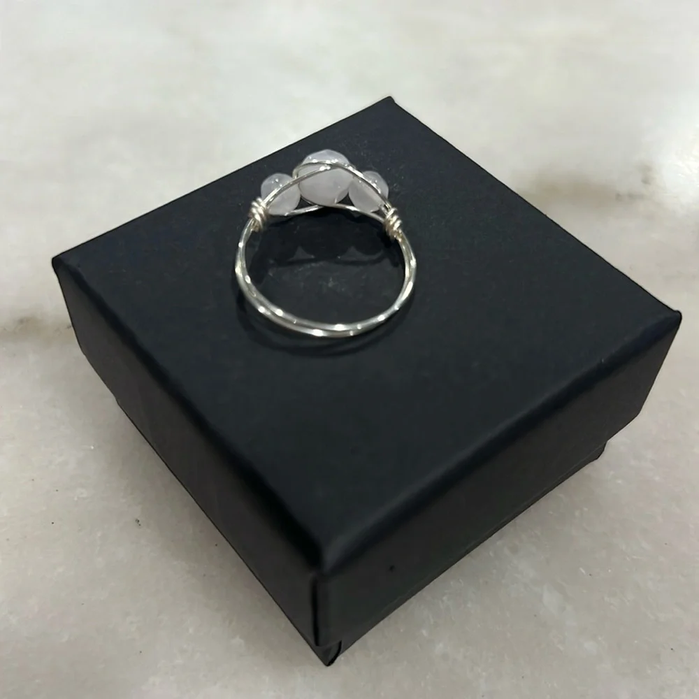 3 Stone Rose Quartz Hand Wrapped Copper Wire Ring